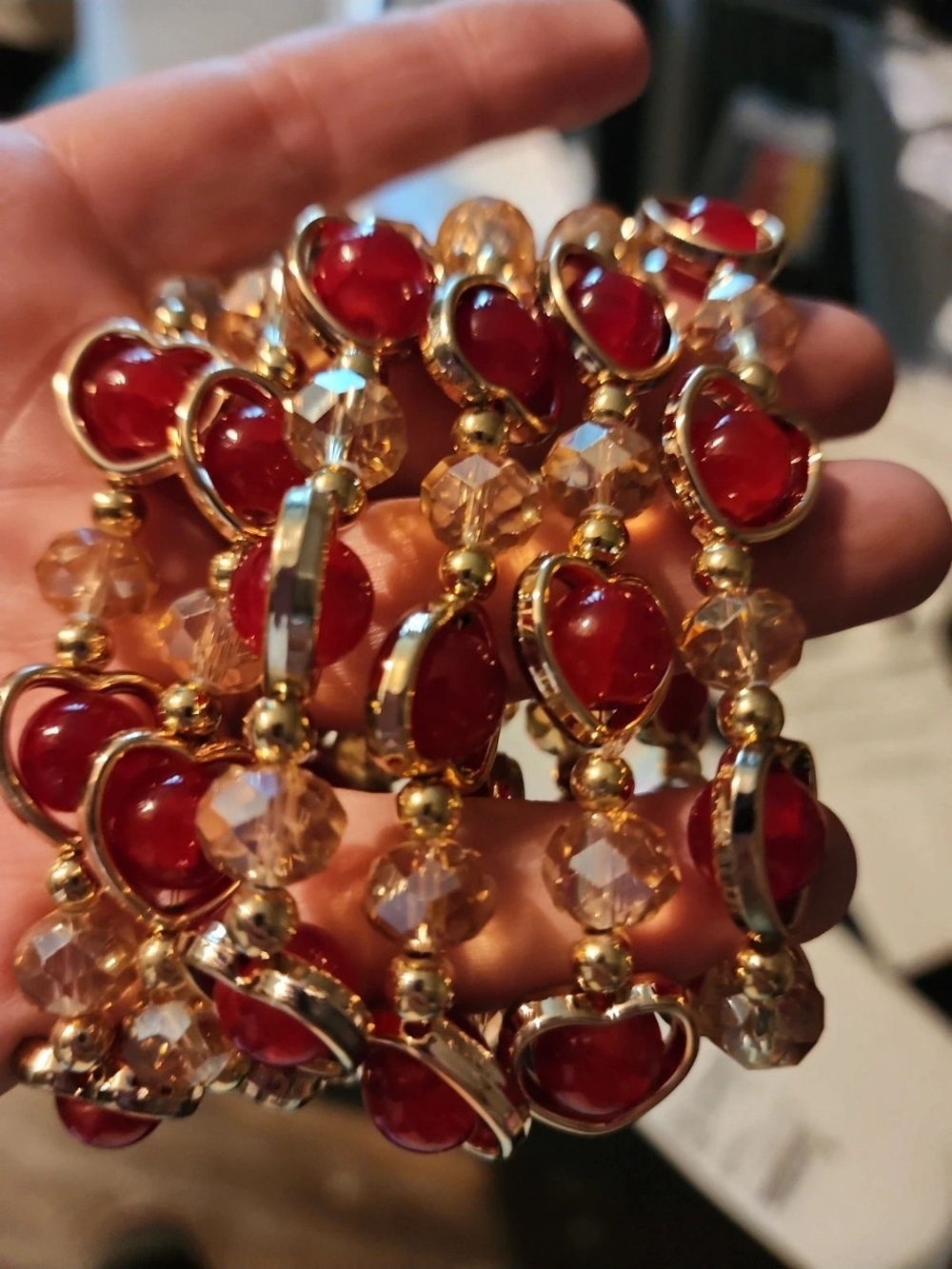 Gold-Tone Red Bead Stretch Bracelet - Women's Jewelry